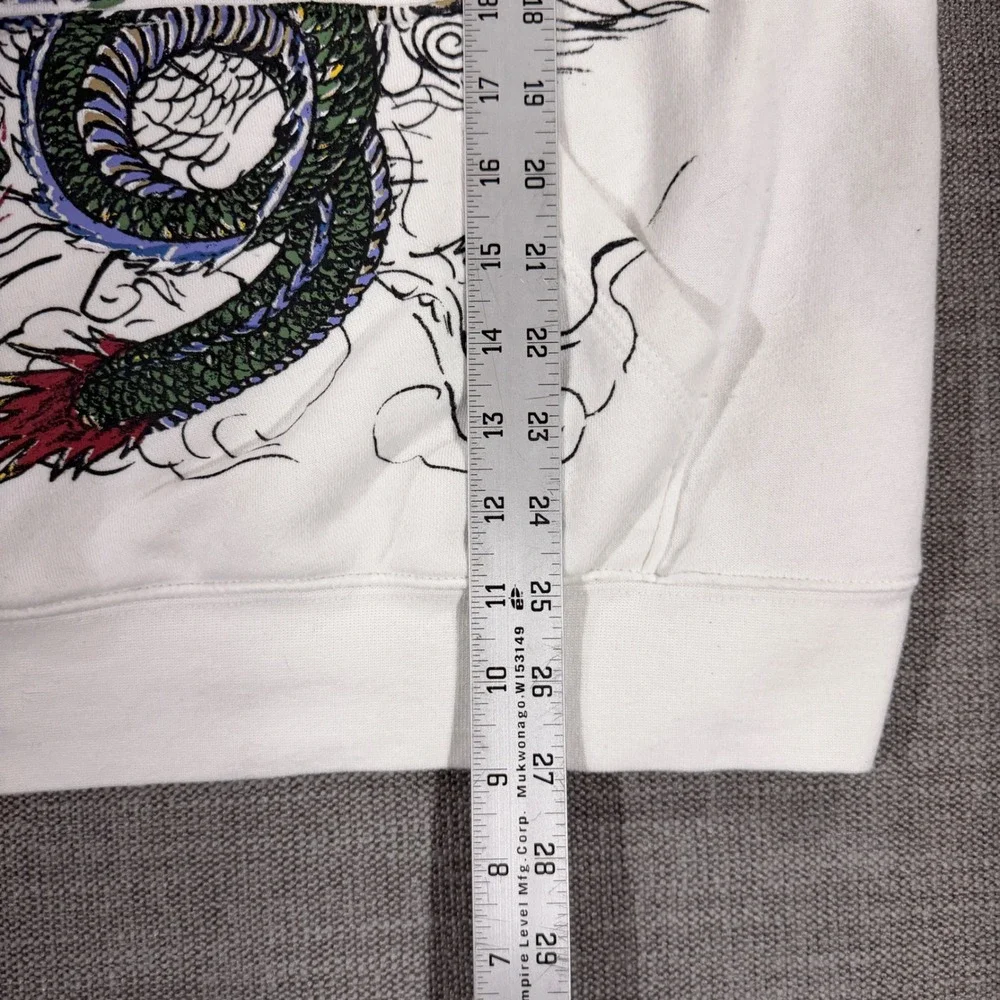 Ed Hardy Graphic Hoodie Mens Large White Excellent Dragon Tattoo Y2K Streetwear